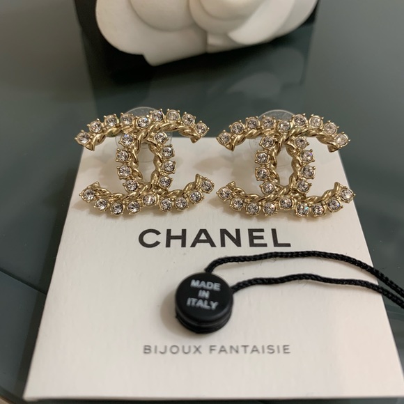 Authentic Chanel CC 21C NB4X large crystal logo earrings - Picture 7 of 7